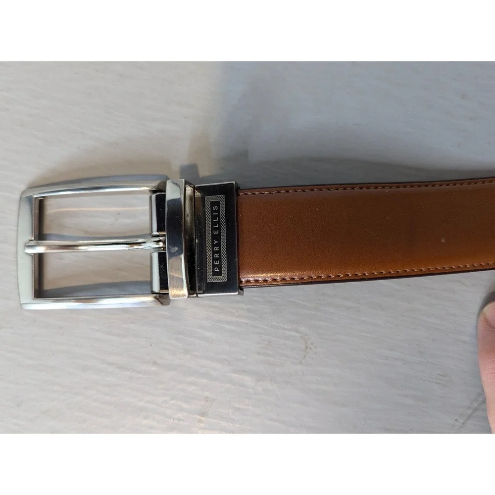 Perry Ellis Reversible Belt Men's Size 40 Black Brown Faux Leather Formal Casual